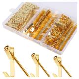 184 Pieces Picture Hanging Kit, 20lb, 30lb, and 50lb Picture Hangers, Metal Picture Hanging Hooks with Nails, on Drywall, Wooden Wall(Gold) - Retail: $7 184 Pieces Picture Hanging Kit, 20lb, 30lb, and 50lb Picture Hangers, Metal Picture Hanging Hooks with Nails, on Drywall, Wooden Wall(Gold) - Retail: $7