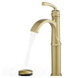 Tall Vessel Sink Faucet, Brass Waterfall Bathroom Sink Faucet Single Handle, Gold Bathroom Faucet 1 Hole, Tall Bathroom Faucets with Pop-Up Drain Water Supply Hoses - Retail: $90 Tall Vessel Sink Faucet, Brass Waterfall Bathroom Sink Faucet Single Handle, Gold Bathroom Faucet 1 Hole, Tall Bathroom Faucets with Pop-Up Drain Water Supply Hoses - Retail: $90