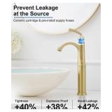Tall Vessel Sink Faucet, Brass Waterfall Bathroom Sink Faucet Single Handle, Gold Bathroom Faucet 1 Hole, Tall Bathroom Faucets with Pop-Up Drain Water Supply Hoses - Retail: $90 Tall Vessel Sink Faucet, Brass Waterfall Bathroom Sink Faucet Single Handle, Gold Bathroom Faucet 1 Hole, Tall Bathroom Faucets with Pop-Up Drain Water Supply Hoses - Retail: $90