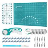 Headley Tools Rotary Cutter Set - 45mm Fabric Cutter, 5 Extra Rotary Blades, A3 Cutting Mat, Quilting Ruler and Sewing Clips, Craft Knife Set, Ideal for Crafting, Sewing, Patchworking, Turquoise - Ret Headley Tools Rotary Cutter Set - 45mm Fabric Cutter, 5 Extra Rotary Blades, A3 Cutting Mat, Quilting Ruler and Sewing Clips, Craft Knife Set, Ideal for Crafting, Sewing, Patchworking, Turquoise - Ret