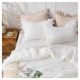 Queen Comforter Set, 3 Pieces White Seersucker Comforters Queen Size, Lightweight & Fluffy Bedding Sets Queen for All Season with 1 Ruffle Comforter and 2 Ruffle Pillowshams - Retail: $37 Queen Comforter Set, 3 Pieces White Seersucker Comforters Queen Size, Lightweight & Fluffy Bedding Sets Queen for All Season with 1 Ruffle Comforter and 2 Ruffle Pillowshams - Retail: $37