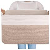 95L Blanket Basket, 24âx17âx14â, Large Woven Basket for Storage, Nursery Cotton Rope Basket with Handle, Living Room, Nursery, Bedroom,Toy Storage Organizer Bins, Brown and White - Reta 95L Blanket Basket, 24âx17âx14â, Large Woven Basket for Storage, Nursery Cotton Rope Basket with Handle, Living Room, Nursery, Bedroom,Toy Storage Organizer Bins, Brown and White - Reta