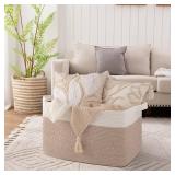 95L Blanket Basket, 24âx17âx14â, Large Woven Basket for Storage, Nursery Cotton Rope Basket with Handle, Living Room, Nursery, Bedroom,Toy Storage Organizer Bins, Brown and White - Reta 95L Blanket Basket, 24âx17âx14â, Large Woven Basket for Storage, Nursery Cotton Rope Basket with Handle, Living Room, Nursery, Bedroom,Toy Storage Organizer Bins, Brown and White - Reta