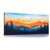 Large Canvas Wall Art Landscape Blue Foggy Forest Mountain Sunrise Mountains Birds Sunset Canvas Paintings Wall Painting Rustic Home Decor Wall Decor for Living Room Office Ready to Hang 39x20inch - R Large Canvas Wall Art Landscape Blue Foggy Forest Mountain Sunrise Mountains Birds Sunset Canvas Paintings Wall Painting Rustic Home Decor Wall Decor for Living Room Office Ready to Hang 39x20inch - R