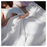 Cooling Cotton Waffle King Size Blanket - Lightweight Breathable Summer Blanket of Rayon Derived from Bamboo for Hot Sleepers, Luxury Throws for Bed, Couch and Sofa, White, 104x90 Inches - Retail: $60 Cooling Cotton Waffle King Size Blanket - Lightweight Breathable Summer Blanket of Rayon Derived from Bamboo for Hot Sleepers, Luxury Throws for Bed, Couch and Sofa, White, 104x90 Inches - Retail: $60