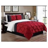 Grand Linen 3 Piece Queen Size Burgundy RED/Black/White Double-Needle Stitch Puckered Pinch Pleat-Embroidered Duvet Cover Set Grand Linen 3 Piece Queen Size Burgundy RED/Black/White Double-Needle Stitch Puckered Pinch Pleat-Embroidered Duvet Cover Set