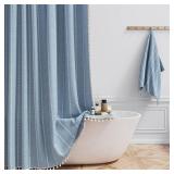 78 Inch Long Shower Curtain - Boho Farmhouse Linen Striped Fabric Shower Curtain Set with Tassel, Tall Rustic Country Water Repellent Cloth Shower Curtains Set for Bathroom with Hook, 72x78, Blue - Re 78 Inch Long Shower Curtain - Boho Farmhouse Linen Striped Fabric Shower Curtain Set with Tassel, Tall Rustic Country Water Repellent Cloth Shower Curtains Set for Bathroom with Hook, 72x78, Blue - Re