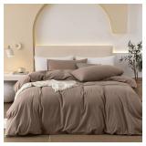100% Washed Cotton Duvet Cover Set 3 Pieces King, 1 Duvet Cover 104x90 Inches(Comforter Not Included) and 2 Pillowcases, Linen Feel Bedding Set Comfy and Breathable, Light Brown - Retail: $80 100% Washed Cotton Duvet Cover Set 3 Pieces King, 1 Duvet Cover 104x90 Inches(Comforter Not Included) and 2 Pillowcases, Linen Feel Bedding Set Comfy and Breathable, Light Brown - Retail: $80