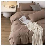100% Washed Cotton Duvet Cover Set 3 Pieces King, 1 Duvet Cover 104x90 Inches(Comforter Not Included) and 2 Pillowcases, Linen Feel Bedding Set Comfy and Breathable, Light Brown - Retail: $80 100% Washed Cotton Duvet Cover Set 3 Pieces King, 1 Duvet Cover 104x90 Inches(Comforter Not Included) and 2 Pillowcases, Linen Feel Bedding Set Comfy and Breathable, Light Brown - Retail: $80