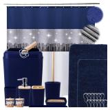 24PCS Bathroom Sets with Shower Curtain and Rugs, Navy Blue Bathroom Accessories Set Navy Blue Shower Curtain Set Bathroom Accessories with Bathroom Trash Can 24PCS Bathroom Sets with Shower Curtain and Rugs, Navy Blue Bathroom Accessories Set Navy Blue Shower Curtain Set Bathroom Accessories with Bathroom Trash Can