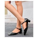 Coutgo Womens Chunky Low Heels Dress Shoes Ankle Buckle Strap Square Toe D Coutgo Womens Chunky Low Heels Dress Shoes Ankle Buckle Strap Square Toe D