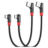 SUNGUY Right Angle USB C to A Cable 2Pack [1FT/0.3m] 18W Short 90 Degree USB 2.0 USB A to C Fast Charging Data Sync Cable Nylon Braided for iPhone 16 15 Pro/Pro Max/Plus Samsung Galaxy S24/S23, iPad