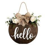 MayAvenue Welcome Sign - Rustic Round Wood Door Hanging with Bow & Greenery, Farmhouse Porch Decor for Thanksgiving Christmas, Front Door Decorations (Brown) MayAvenue Welcome Sign - Rustic Round Wood Door Hanging with Bow & Greenery, Farmhouse Porch Decor for Thanksgiving Christmas, Front Door Decorations (Brown)