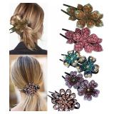 5 Pcs double flower decorative jeweled rhinestone hair clip pretty fancy floral thick crystal hair clips for women beautiful fashion designer asian accessories long chinese korean vintage ornaments 5 Pcs double flower decorative jeweled rhinestone hair clip pretty fancy floral thick crystal hair clips for women beautiful fashion designer asian accessories long chinese korean vintage ornaments