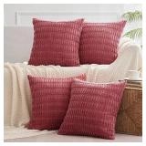 MIULEE Pack of 4 Corduroy Decorative Throw Pillow Covers 18x18 Inch Soft Boho Striped Pillow Covers Modern Farmhouse Home Decor for Sofa Living Room Couch Bed Cranberry Red MIULEE Pack of 4 Corduroy Decorative Throw Pillow Covers 18x18 Inch Soft Boho Striped Pillow Covers Modern Farmhouse Home Decor for Sofa Living Room Couch Bed Cranberry Red