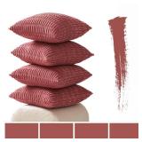 MIULEE Pack of 4 Corduroy Decorative Throw Pillow Covers 18x18 Inch Soft Boho Striped Pillow Covers Modern Farmhouse Home Decor for Sofa Living Room Couch Bed Cranberry Red MIULEE Pack of 4 Corduroy Decorative Throw Pillow Covers 18x18 Inch Soft Boho Striped Pillow Covers Modern Farmhouse Home Decor for Sofa Living Room Couch Bed Cranberry Red