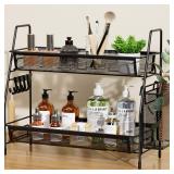 VITVITI 2-Tier Bathroom Organizer Countertop, Metal Wire Mesh Bathroom Counter Organizer Storage with Basket Hooks, Vanity Tray Shelf, Kitchen Spice Rack, Black VITVITI 2-Tier Bathroom Organizer Countertop, Metal Wire Mesh Bathroom Counter Organizer Storage with Basket Hooks, Vanity Tray Shelf, Kitchen Spice Rack, Black