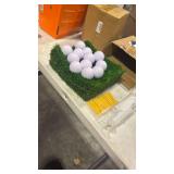 25 Pcs Golf Party Table Decorations Kit Includes 6 Artificial Grass Mats 12 Mini Golf 32 Tees 6 Banner Decorations for DIY Holiday Party Favors - Retail: $0