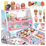 Wooden Ice Cream Toys Kids Kitchen Play Store for Toddlers Girls, Play Kitchen Accessories with Scoop and Menu and Fake Money, Wooden Toys for 3 4 5 Year Old Girls Boys Birthday - Retail: $27 Wooden Ice Cream Toys Kids Kitchen Play Store for Toddlers Girls, Play Kitchen Accessories with Scoop and Menu and Fake Money, Wooden Toys for 3 4 5 Year Old Girls Boys Birthday - Retail: $27