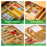 Grow Forward Bamboo Drawer Organizer Boxes - Set of 14 Wooden Drawer Organizers for Kitchen, Bathroom, Office, Desk, Vanity, Makeup - Non-Slip Junk Drawer Organizer Trays for Storage and Organization  Grow Forward Bamboo Drawer Organizer Boxes - Set of 14 Wooden Drawer Organizers for Kitchen, Bathroom, Office, Desk, Vanity, Makeup - Non-Slip Junk Drawer Organizer Trays for Storage and Organization