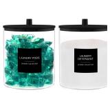 TIPGO Glass Jars for Laundry Room Organization, Laundry Pods Container, Detergent Holder with Bamboo Lid, Cute Storage Jars, Black (Set of 2) - Retail: $30 TIPGO Glass Jars for Laundry Room Organization, Laundry Pods Container, Detergent Holder with Bamboo Lid, Cute Storage Jars, Black (Set of 2) - Retail: $30