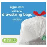Amazon Basics 13 Gallon Flextra Strength Tall Kitchen Drawstring Trash Bags, Tear Resistant, 10percent Post Consumer Recycled, 90 Count - Amazon Basics 13 Gallon Flextra Strength Tall Kitchen Drawstring Trash Bags, Tear Resistant, 10percent Post Consumer Recycled, 90 Count -
