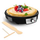 Nutrichef Electric Crepe Maker and Griddle Cooktop - Nonstick 12 Inch Aluminum Hot Plate with LED Indicator Lights and Adjustable Temperature Control - Wooden Spatula and Batter Spreader Included - Re Nutrichef Electric Crepe Maker and Griddle Cooktop - Nonstick 12 Inch Aluminum Hot Plate with LED Indicator Lights and Adjustable Temperature Control - Wooden Spatula and Batter Spreader Included - Re