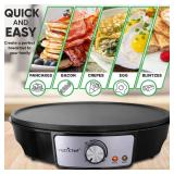 Nutrichef Electric Crepe Maker and Griddle Cooktop - Nonstick 12 Inch Aluminum Hot Plate with LED Indicator Lights and Adjustable Temperature Control - Wooden Spatula and Batter Spreader Included - Re Nutrichef Electric Crepe Maker and Griddle Cooktop - Nonstick 12 Inch Aluminum Hot Plate with LED Indicator Lights and Adjustable Temperature Control - Wooden Spatula and Batter Spreader Included - Re