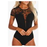 SEBOWEL Women Long Sleeves Mesh See Through Jumpsuit Bodysuit Top Leotard XL - SEBOWEL Women Long Sleeves Mesh See Through Jumpsuit Bodysuit Top Leotard XL -