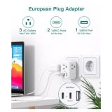 European Travel Plug Adapter, Addtam International Power Adapter with 3 Outlets 3 USB Charging Ports(2 USB C), Type C Adapter Travel Essentials to Most Europe EU Spain Italy France - Retail: $12 European Travel Plug Adapter, Addtam International Power Adapter with 3 Outlets 3 USB Charging Ports(2 USB C), Type C Adapter Travel Essentials to Most Europe EU Spain Italy France - Retail: $12