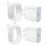 iPhone Charger Fast Charging 2 Pack Type C Wall Charger Block with 2 Pack [6FTand10FT] Long USB C to Lightning Cable for iPhone 14/13/12/12 Pro Max/11/Xs Max/XR/X,AirPods Pro - Retail: $8
