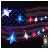Twinkle Star 4th of July Decoration Lights, 100 LED 49FT Red White Blue Star String Lights, Plug in Fairy String Lights Waterproof, Extendable for Indoor, Outdoor, Independence Day Decor - Retail: $13 Twinkle Star 4th of July Decoration Lights, 100 LED 49FT Red White Blue Star String Lights, Plug in Fairy String Lights Waterproof, Extendable for Indoor, Outdoor, Independence Day Decor - Retail: $13