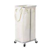 WOWLIVE 100L Rolling Laundry Hamper with Wheels Large Basket Organizer Laundry Cart with Steel Frame and Removable Bag Foldable Tall Dirty Clothes Hamper Dorm Room Storage for Bedroom (Light Beige) -  WOWLIVE 100L Rolling Laundry Hamper with Wheels Large Basket Organizer Laundry Cart with Steel Frame and Removable Bag Foldable Tall Dirty Clothes Hamper Dorm Room Storage for Bedroom (Light Beige) -