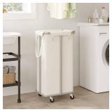 WOWLIVE 100L Rolling Laundry Hamper with Wheels Large Basket Organizer Laundry Cart with Steel Frame and Removable Bag Foldable Tall Dirty Clothes Hamper Dorm Room Storage for Bedroom (Light Beige) -  WOWLIVE 100L Rolling Laundry Hamper with Wheels Large Basket Organizer Laundry Cart with Steel Frame and Removable Bag Foldable Tall Dirty Clothes Hamper Dorm Room Storage for Bedroom (Light Beige) -