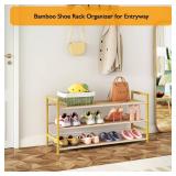 LVNIUS 3 Tier Closet Shoe Rack,12 Pairs Shoes Shelf Organizer for Dorm,Small Bamboo Shoe Stand for Entrance,Modern Floor Storage Rack for Hallway,33 x 11 x 17 - Retail: $21 LVNIUS 3 Tier Closet Shoe Rack,12 Pairs Shoes Shelf Organizer for Dorm,Small Bamboo Shoe Stand for Entrance,Modern Floor Storage Rack for Hallway,33 x 11 x 17 - Retail: $21