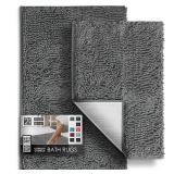 Hearth and Harbor Bathroom Rug Set, 2 Piece Chenille - Grey, Quick Dry, Non-Slip, Machine Washable - Bath Mat Size 17x24, 20x32 inches - Retail: $19 Hearth and Harbor Bathroom Rug Set, 2 Piece Chenille - Grey, Quick Dry, Non-Slip, Machine Washable - Bath Mat Size 17x24, 20x32 inches - Retail: $19