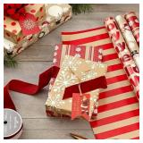 Hallmark Reversible Christmas Wrapping Paper (3 Rolls: 120 sq. ft. ttl)  Merry Holidays   Snowflakes  Snowmen  Red Stripes - Retail: $35 Hallmark Reversible Christmas Wrapping Paper (3 Rolls: 120 sq. ft. ttl)  Merry Holidays   Snowflakes  Snowmen  Red Stripes - Retail: $35