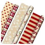 Hallmark Reversible Christmas Wrapping Paper (3 Rolls: 120 sq. ft. ttl)  Merry Holidays   Snowflakes  Snowmen  Red Stripes - Retail: $35 Hallmark Reversible Christmas Wrapping Paper (3 Rolls: 120 sq. ft. ttl)  Merry Holidays   Snowflakes  Snowmen  Red Stripes - Retail: $35