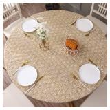 Round Vinyl Fitted Tablecloth with Flannel Backing Elastic Edge Design Table Cover Waterproof Oil-Proof PVC Table Cloth Stain-Resistant Best for 32-36in Round - Retail: $13i Round Vinyl Fitted Tablecloth with Flannel Backing Elastic Edge Design Table Cover Waterproof Oil-Proof PVC Table Cloth Stain-Resistant Best for 32-36in Round - Retail: $13i