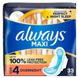 Always Maxi Overnight Pads with Wings for Women, Size 4, Overnight Absorbency, Unscented, 33 Count - Retail: $8 Always Maxi Overnight Pads with Wings for Women, Size 4, Overnight Absorbency, Unscented, 33 Count - Retail: $8