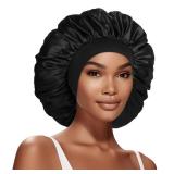 Extra Large Satin Bonnet Hair Cap, 17inches Silk Bonnet for Sleeping, Jumbo Silk Sleep Cap for Women Braids Curly Hair Locs 1Pcs (Black) - Retail: $6 Extra Large Satin Bonnet Hair Cap, 17inches Silk Bonnet for Sleeping, Jumbo Silk Sleep Cap for Women Braids Curly Hair Locs 1Pcs (Black) - Retail: $6