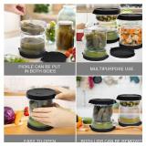 SOPHICO Pickle and Olives Jar Container with Strainer Flip, Leak-proof Juice Separator Hourglass Food Saver Storage Container (Transparent Black) - Retail: $10 SOPHICO Pickle and Olives Jar Container with Strainer Flip, Leak-proof Juice Separator Hourglass Food Saver Storage Container (Transparent Black) - Retail: $10