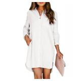Aoudery Womens Button Down Shirt Dresses with Pockets Cotton Button Up Tunics Long Sleeve Solid High Low Blouse Tops-White-L - Retail: $29 Aoudery Womens Button Down Shirt Dresses with Pockets Cotton Button Up Tunics Long Sleeve Solid High Low Blouse Tops-White-L - Retail: $29