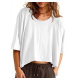 Tankaneo Womens Oversized T-Shirts Cropped Summer Casual Short Sleeve Loose Fit Tee Tops White S - Retail: $15 Tankaneo Womens Oversized T-Shirts Cropped Summer Casual Short Sleeve Loose Fit Tee Tops White S - Retail: $15