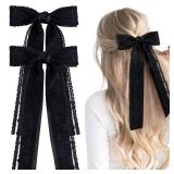VOBOBE 2PCS Hair Bows for Women Girls, Black Coquette Lace Bow Clips Silky Satin Hair Ribbons with Long Tail Hair Accessories for Wedding Birthday (Black) - Retail: $7 VOBOBE 2PCS Hair Bows for Women Girls, Black Coquette Lace Bow Clips Silky Satin Hair Ribbons with Long Tail Hair Accessories for Wedding Birthday (Black) - Retail: $7