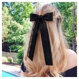 VOBOBE 2PCS Hair Bows for Women Girls, Black Coquette Lace Bow Clips Silky Satin Hair Ribbons with Long Tail Hair Accessories for Wedding Birthday (Black) - Retail: $7 VOBOBE 2PCS Hair Bows for Women Girls, Black Coquette Lace Bow Clips Silky Satin Hair Ribbons with Long Tail Hair Accessories for Wedding Birthday (Black) - Retail: $7