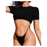 ChiaoLezhee Sexy One Piece Swimsuit, Cutout High Leg, Cut Out Two Piece Bathing Suit Bikini Monokini for Women 2 Pool Party String Waisted, Black, Small - Retail: $36 ChiaoLezhee Sexy One Piece Swimsuit, Cutout High Leg, Cut Out Two Piece Bathing Suit Bikini Monokini for Women 2 Pool Party String Waisted, Black, Small - Retail: $36