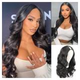 SCENTW Full Head Body Wave Synthetic Wigs for Women, 26inch Black Hair, No Leave Out Thin V Part Wigs - Retail: $24 SCENTW Full Head Body Wave Synthetic Wigs for Women, 26inch Black Hair, No Leave Out Thin V Part Wigs - Retail: $24