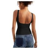 SUUKSESS Women Built in Bra Open Back Boat Neck Tank Tops Double Lined Backless Y2K Going Out Top Basic Shirt (Black,S) - Retail: $21 SUUKSESS Women Built in Bra Open Back Boat Neck Tank Tops Double Lined Backless Y2K Going Out Top Basic Shirt (Black,S) - Retail: $21