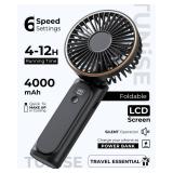 TUNISE Portable Handheld Fan, 4000mAh, 180 Adjustable, 6 Speed Wind, Display Electricity in Real Time, USB Rechargeable Foldable Personal Fan - Retail: $17 TUNISE Portable Handheld Fan, 4000mAh, 180 Adjustable, 6 Speed Wind, Display Electricity in Real Time, USB Rechargeable Foldable Personal Fan - Retail: $17